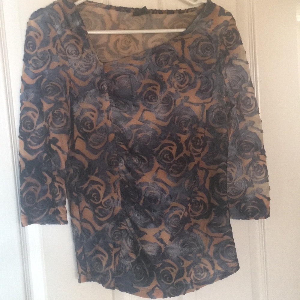 Flocked top, asymmetric neckline & front ruching.